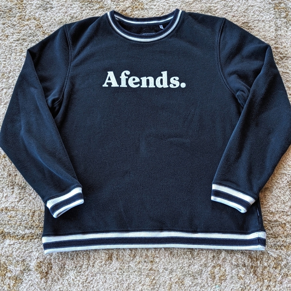 Afends Black And White Unisex Center Logo Print Crew Neck Sweatshirt Size Large